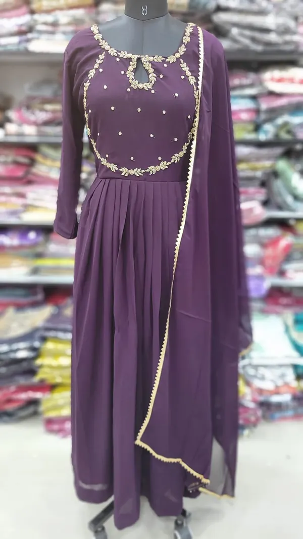 Heavy Georgett handwork Long Anarkali with Dupatta | ks1078
